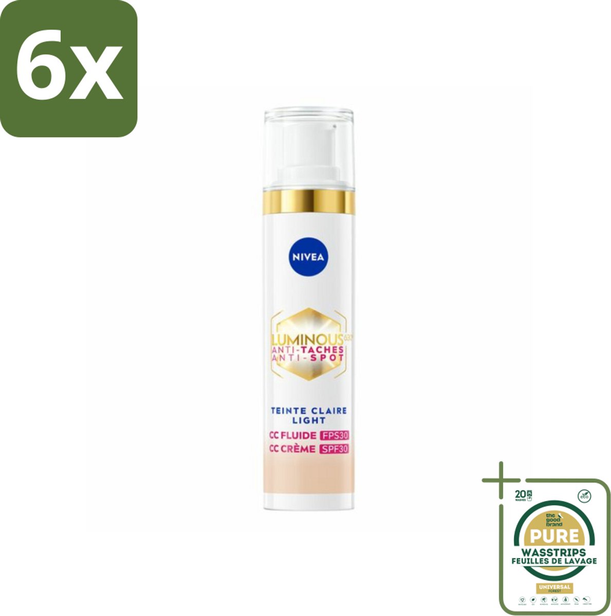 NIVEA - Cellular LUMINOUS630 CC Crème Licht - Gekleurde Dagcrème - Tegen Pigmentvlekken - SPF 30 - 40 ml - Voordeelverpakking - 6 stuks - CC cream - NIVEA Cellular LUMINOUS630
