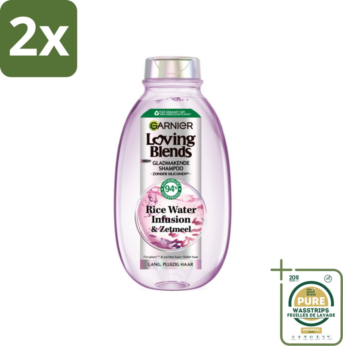 Garnier - Loving Blends - Shampoo - Rice Water Infusion - Glans & Zachtheid - Lang Haar - 300 ml - Voordeelverpakking - 2 stuks - Lang haar - Hydratatie