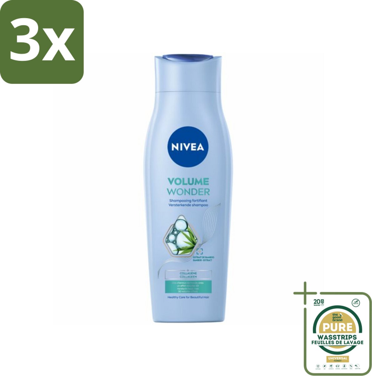 3 x NIVEA - Shampoo - Volumeverzorging - Versterkend - Gezonde Zorg - 250 ml - Grootverpakking - Haar Volume - Fijn Haar - Futloos Haar - Volume Shampoo - Versterkend Haar