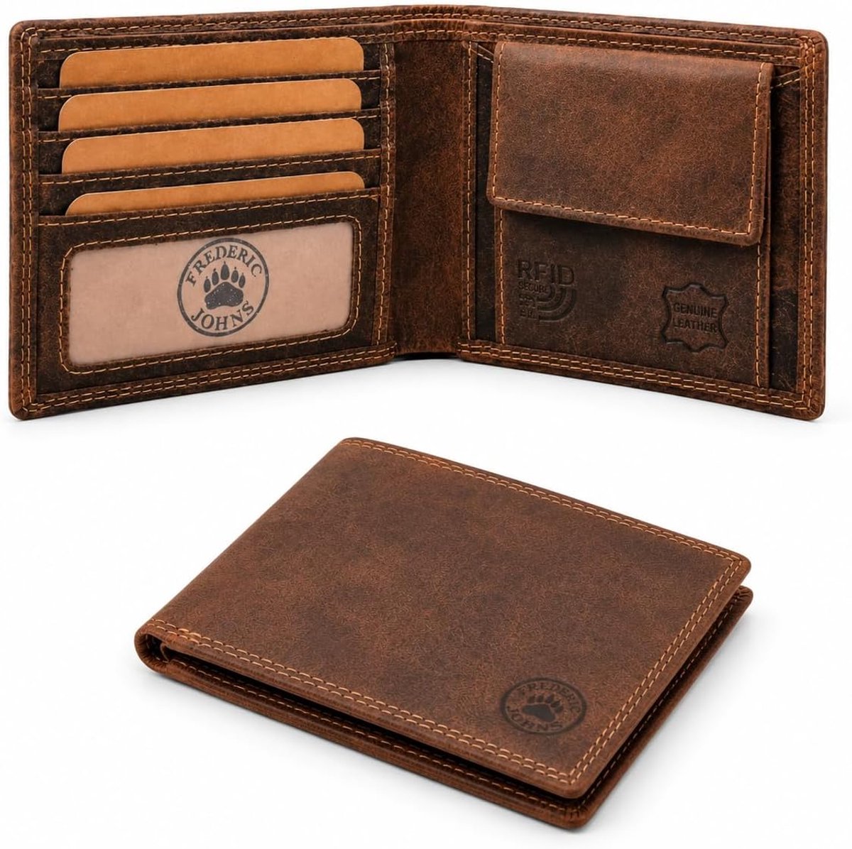 Frédéric&Johns - Wallet men's leather vintage RFID - model Earth made of genuine leather, Brown, Waist unique, Classic - ShopVlot