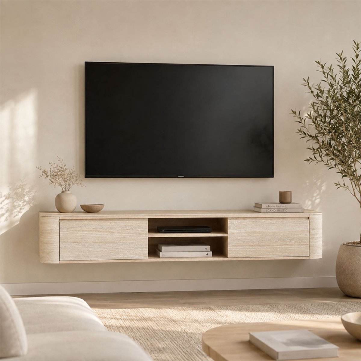 Milton & Oldbrook Zwevend TV-meubel Fermo Travertinlook Beige