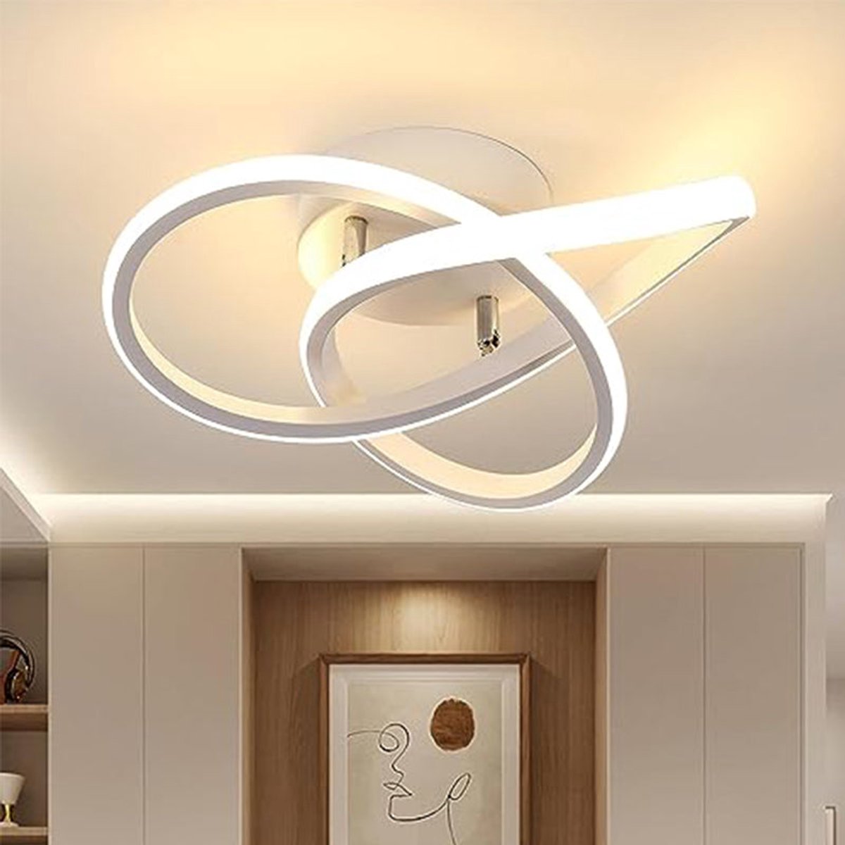 Riserva LED Plafondlamp modern onregelmatig wit, klaver design 30cm, 30W warm wit 3000K, aluminium + ijzer + siliconen