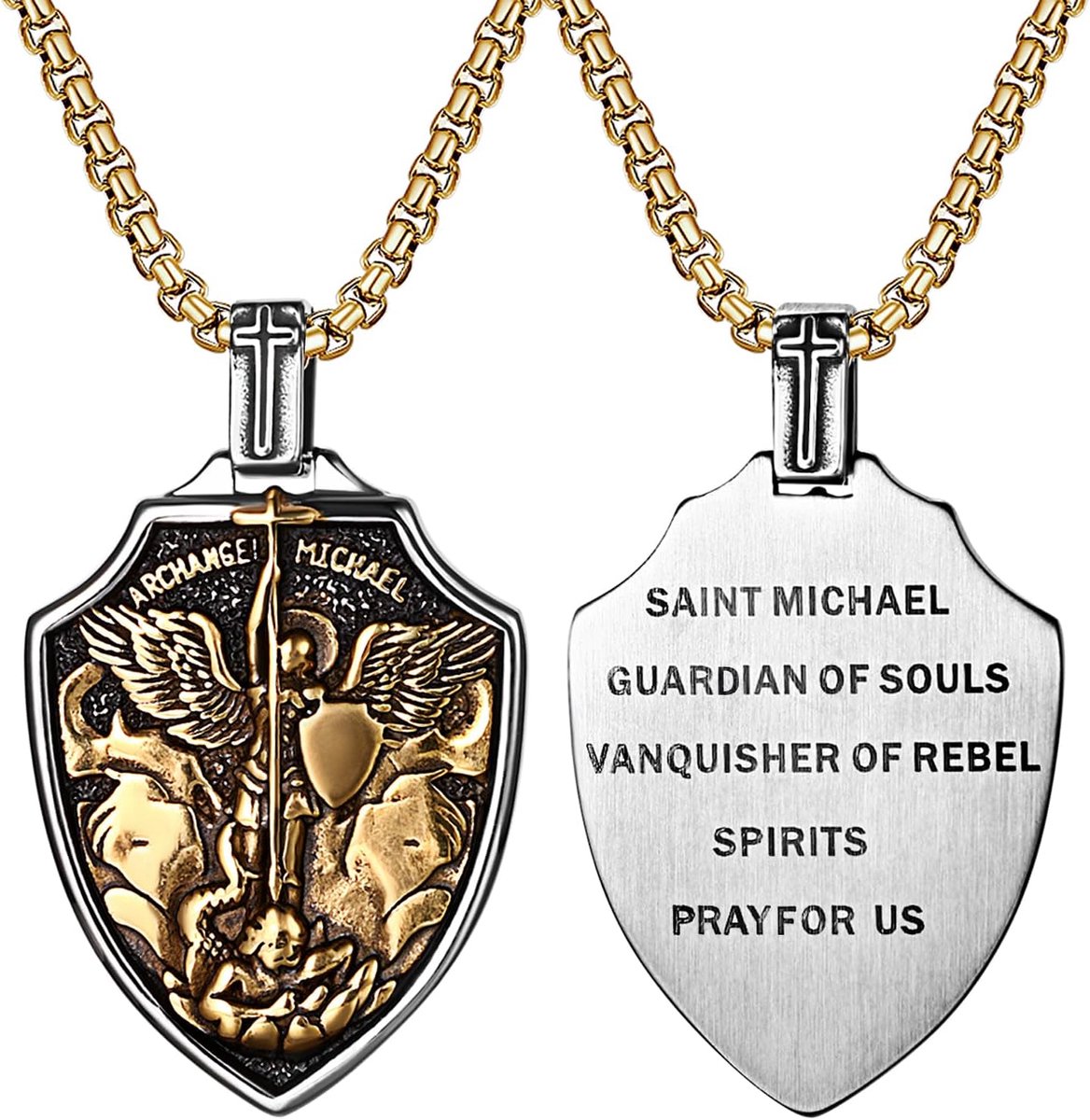 Herenpendant Sint Michael - Zwart Zilver - Beschermend Amulet - Voor geloof en kracht - ShopVlot