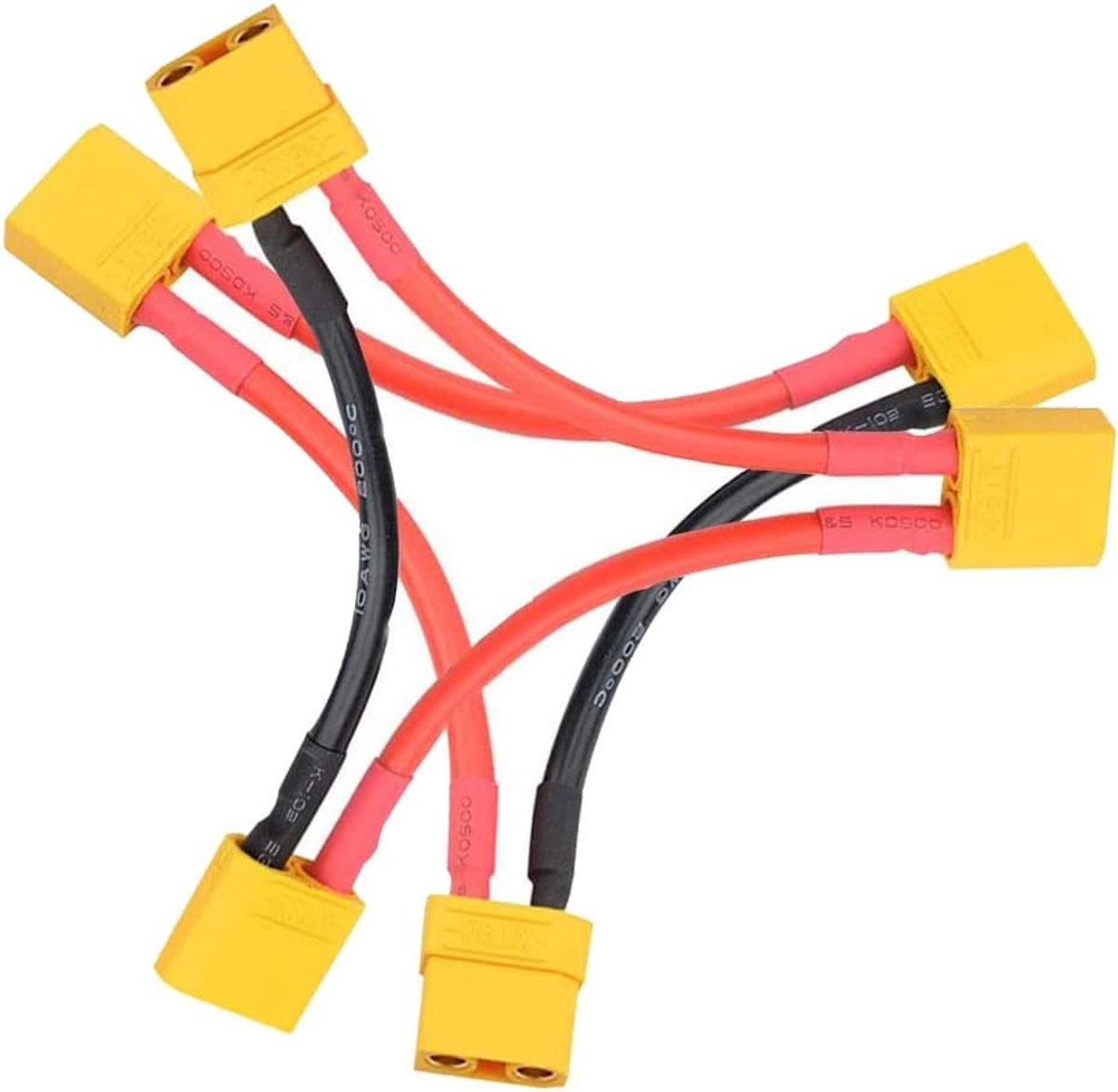 2-Pack Adapter Cable 1-Female to 2-Male Serial Connector Plug XT90 with Silicone Wire 10cm 10awg for RC Quadcopter - ShopVlot