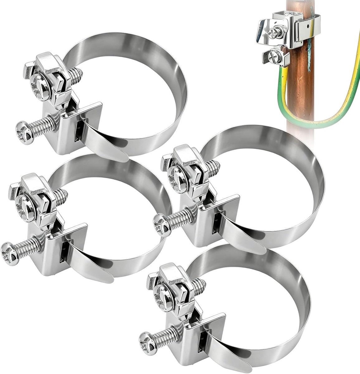 Aardingsklem 4 stuks - roestvrij staal - voor buisdiameter 8-52 mm - veilige bevestiging kabels - ShopVlot