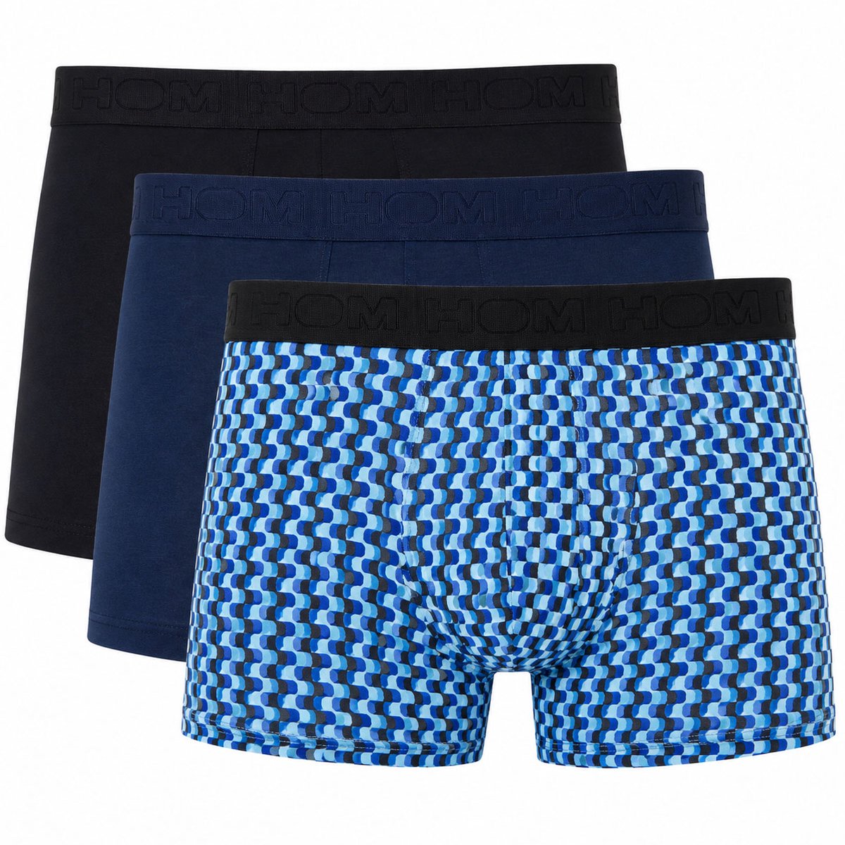 HOM - Daniel Boxer Briefs 3pack - Black/Navy/Blue print - mannen - L