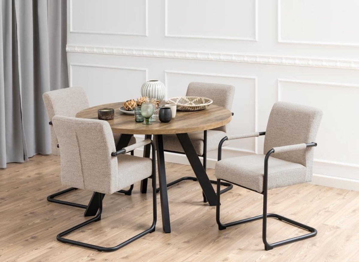 Eetkamerstoel Boris Met Armleuning Beige - Giga Living - Set van 2