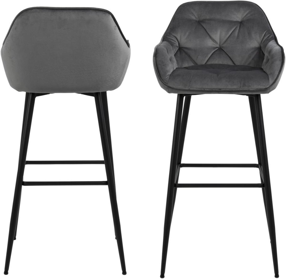 Barkruk Grijs Velvet - 53x52x104cm - Zithoogte 65cm - Incl. Rugleuning - Set van 2