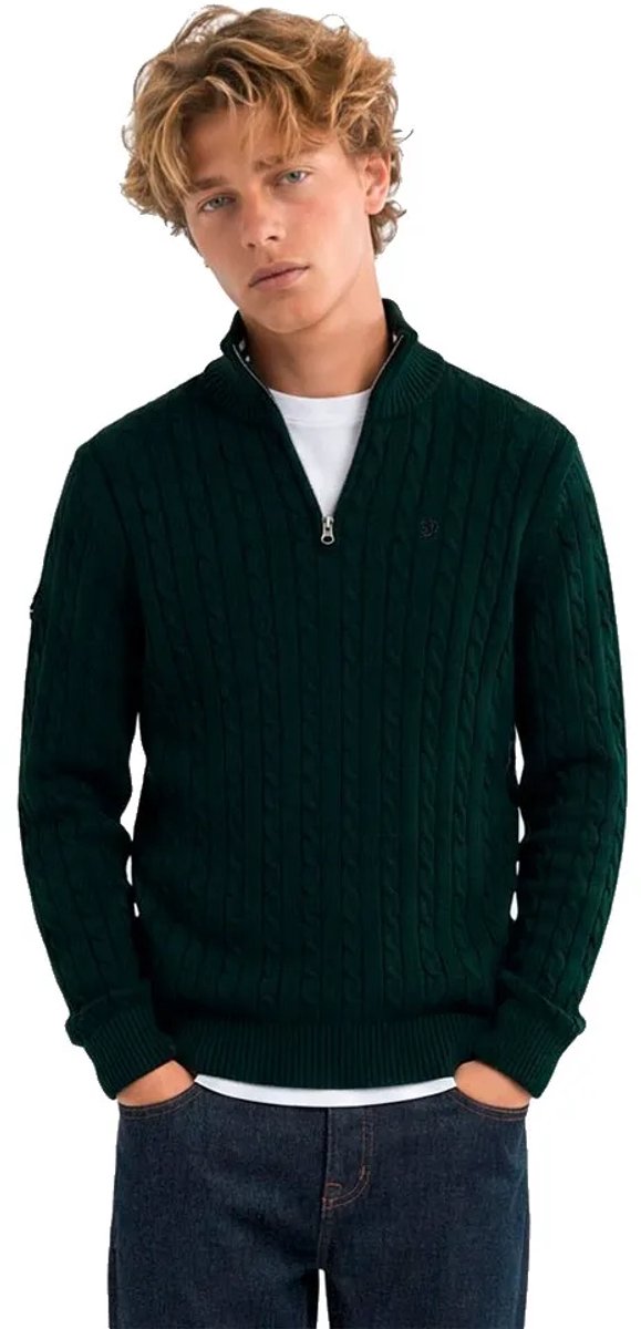 Superdry Preppy Cable Half-Zip Trui Slanke Pasvorm Heren Sweaters Groen