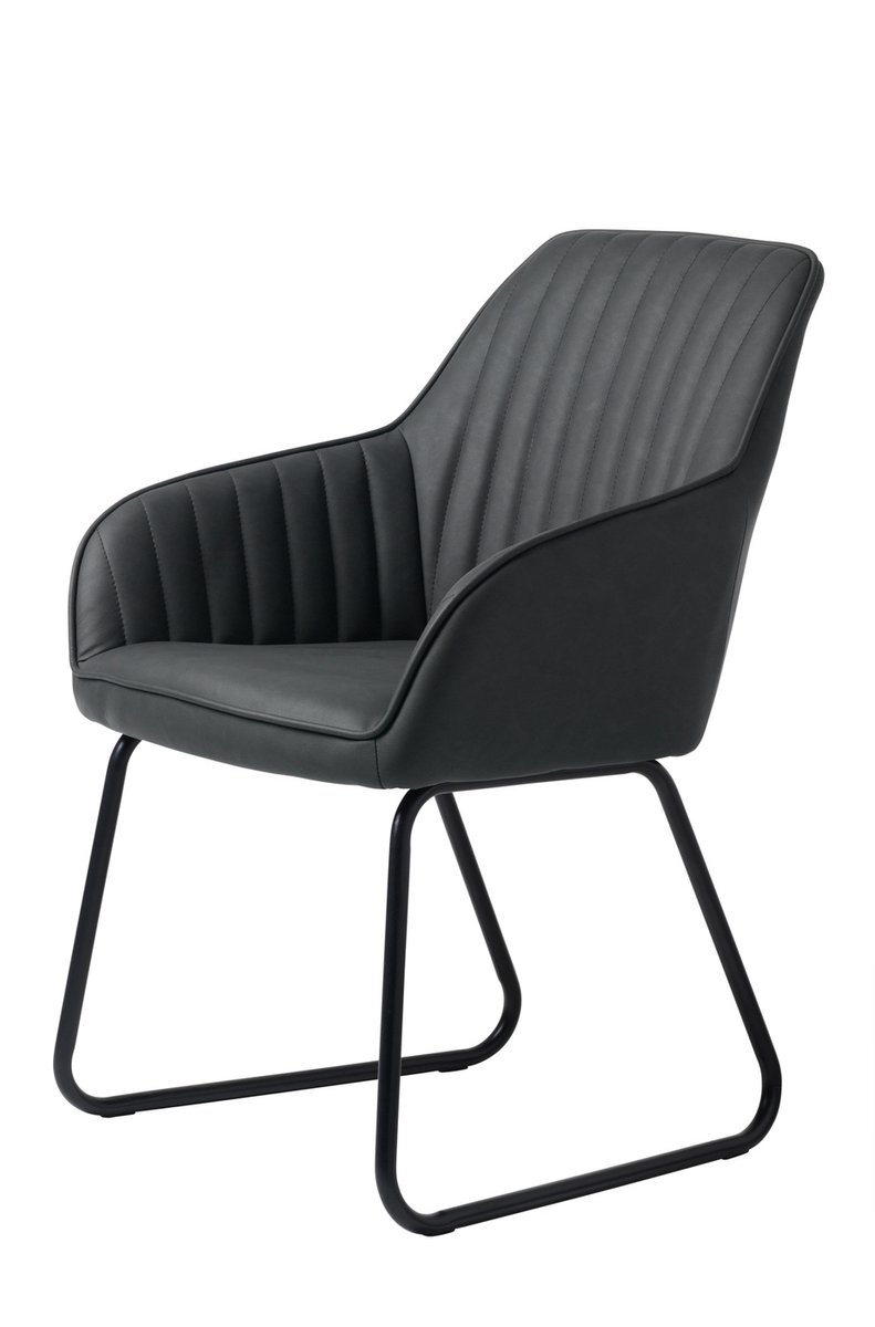 Eetkamerstoel PU leer Donkergrijs - 59x58x84cm - Gewicht 16kg - Set van 2