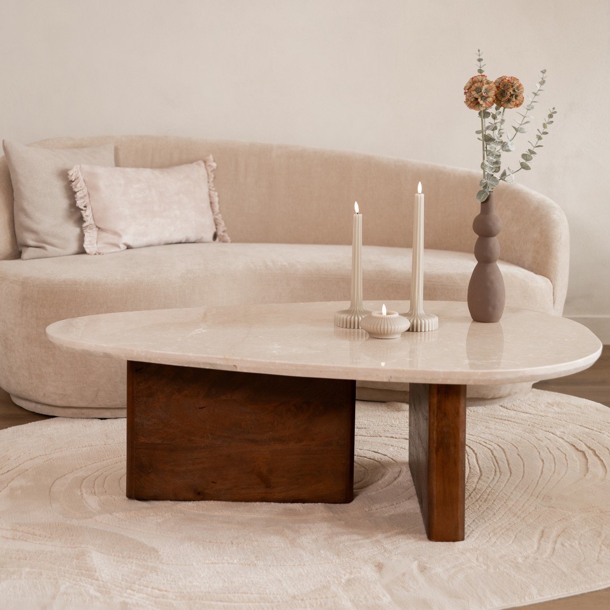 Giga Meubel Salontafel Ayla Organisch - Marmer/Hout - Donkerbruin - 120x70x38cm