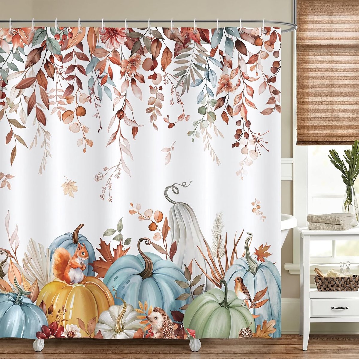 Douchegordijn herfst pompoenen 180 x 180 cm - waterdicht polyester - schimmelbestendig - warme charme voor badkamer - ShopVlot