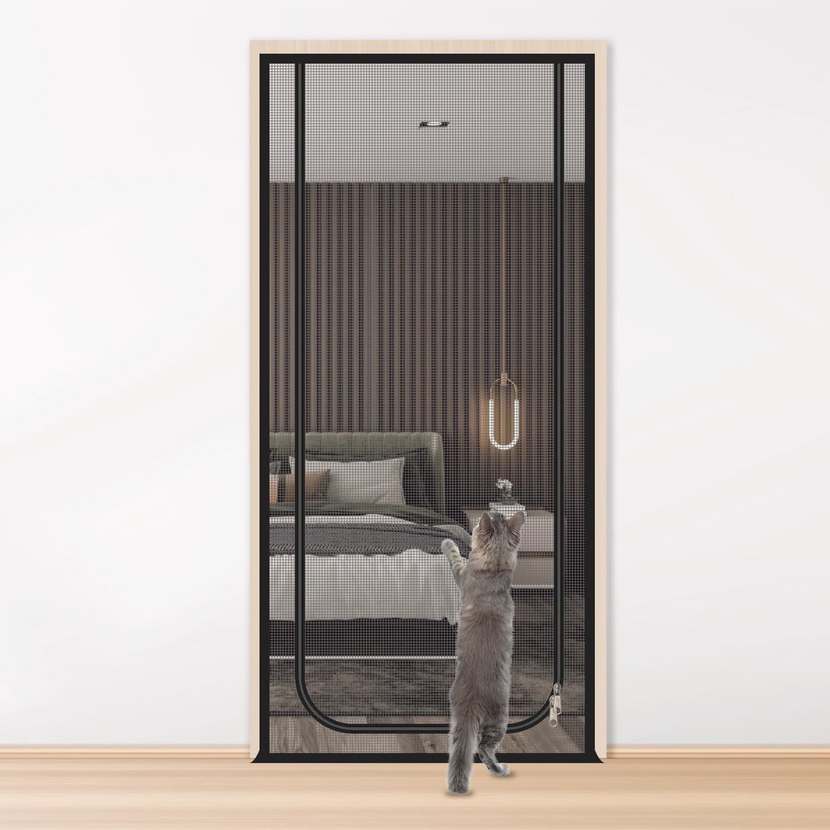 Huisdierenschermdeur 85x200cm - U-vorm - Grijze mesh - Voorkomt ontsnappen van katten - ShopVlot