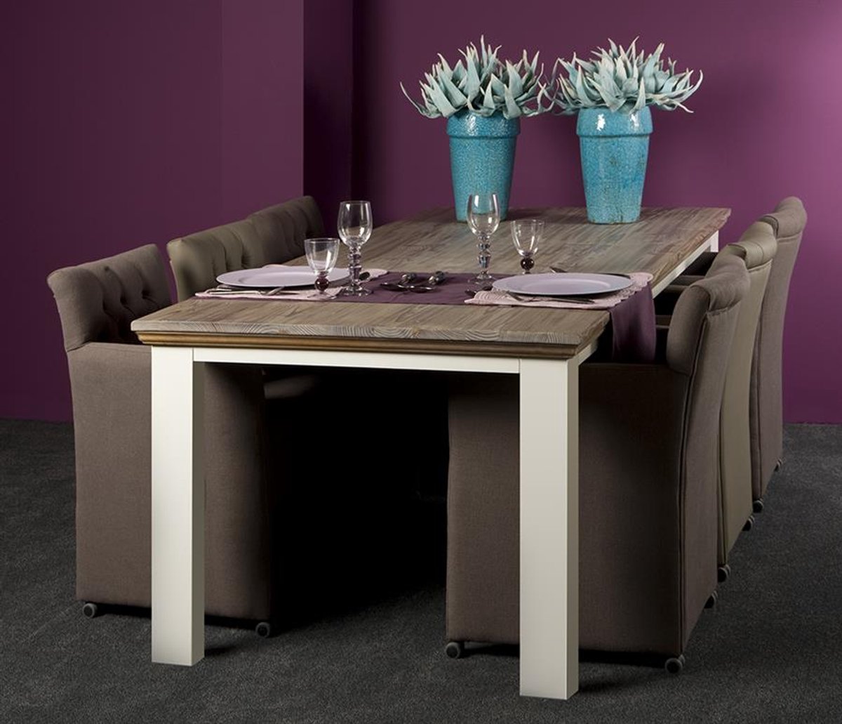 Tower Living Eettafel Fleur - Rechthoek Wit/Bruin Hout - 220x100x78cm
