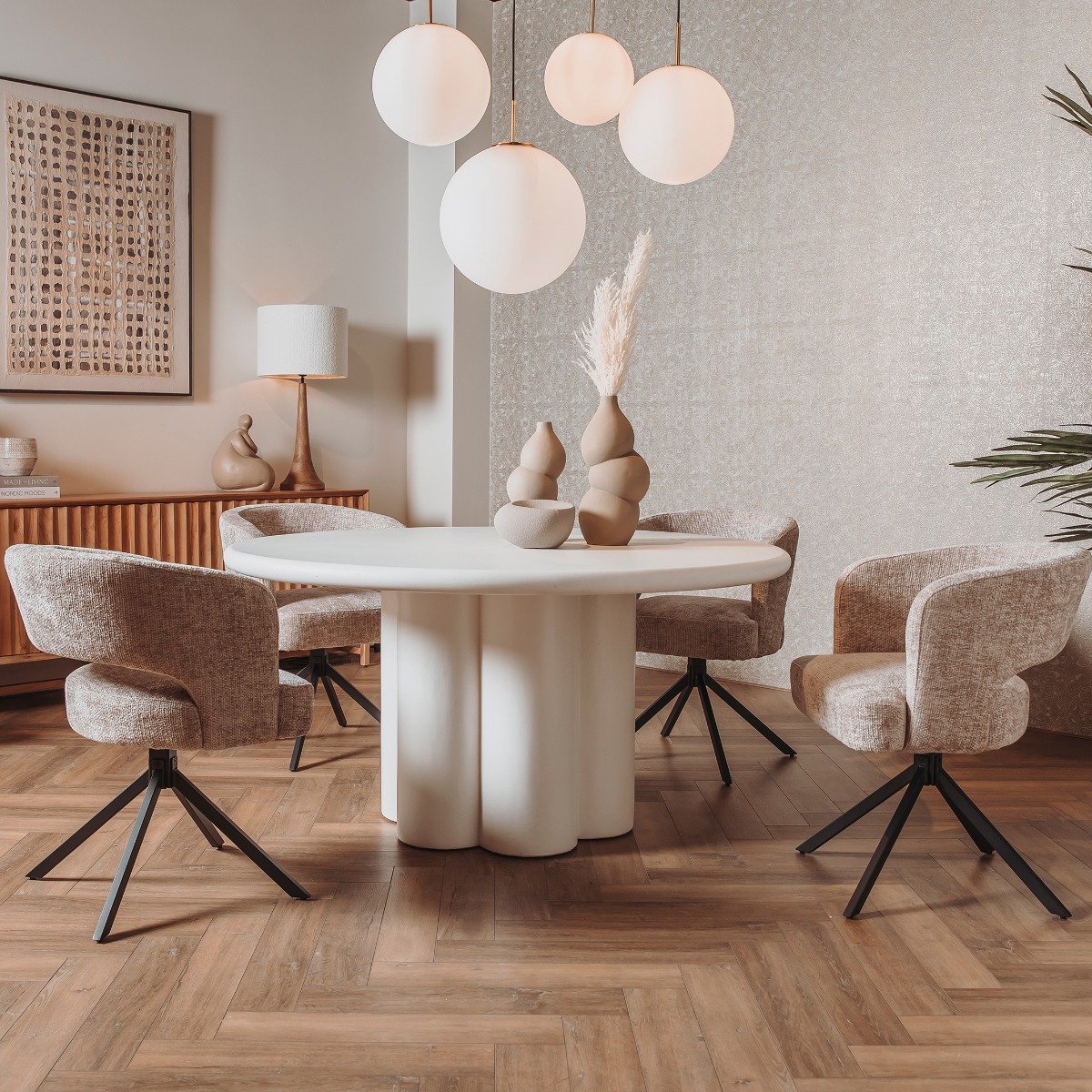Tower Living Eettafel Melzo - Rond Wit Hout - Ø150x77cm
