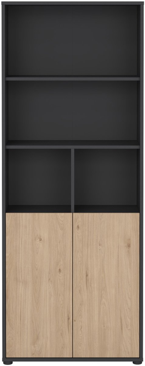 Giga Living Boekenkast Sign - Grijs/Naturel - 2-Deurs - 80x34x205cm