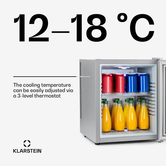 Klarstein Koelkast, Minikoelkast met glazen deur, Minikoelkast voor drankjes, snacks & cosmetica, Koelkast klein & stil, Verstelbare schappen, Kleine skincare koelkast 12-18°C, 30L van Klarstein — afbeelding 5