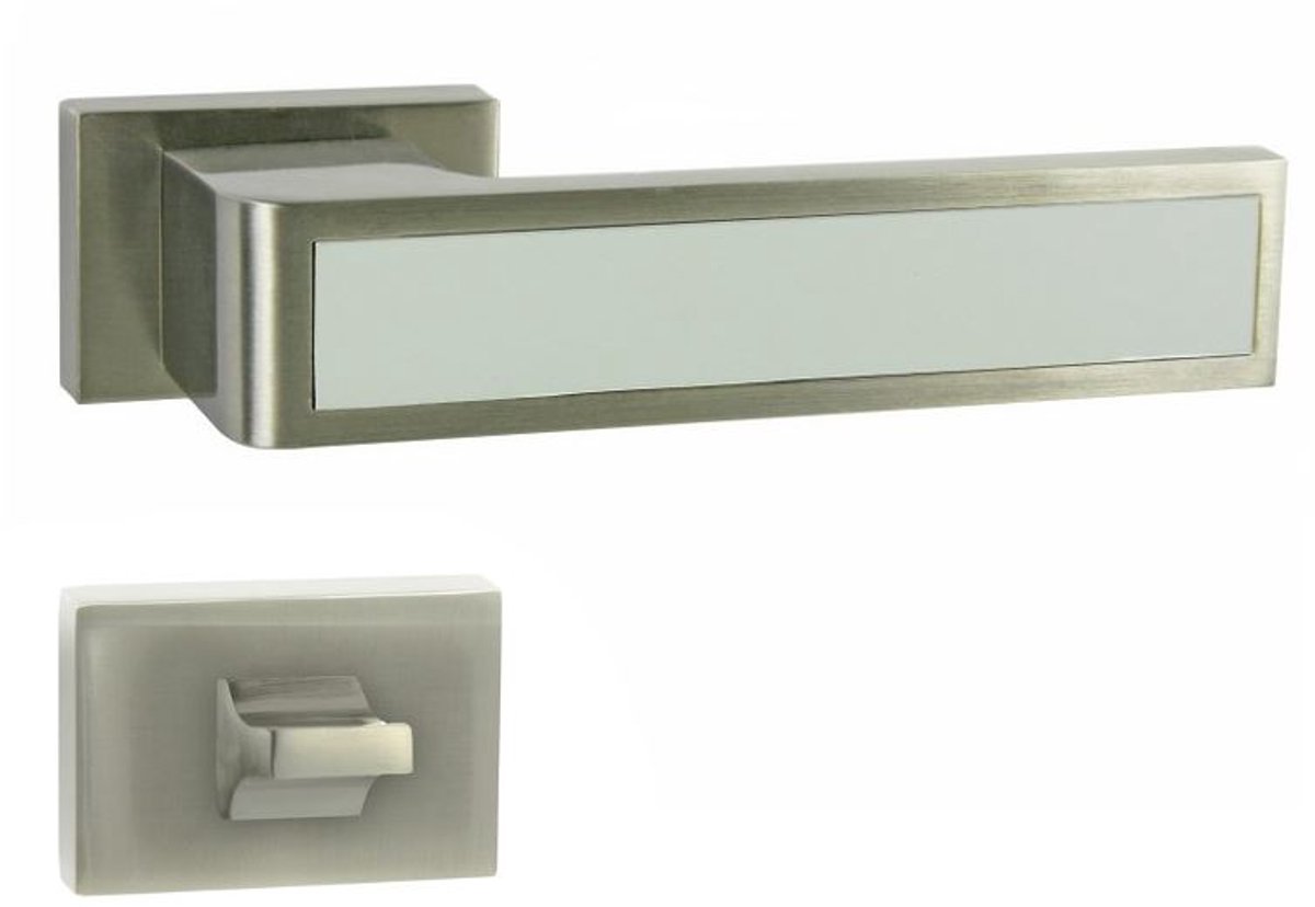 CUBE-RT Nikkel/Wit Deurkrukset met WC-slotbord