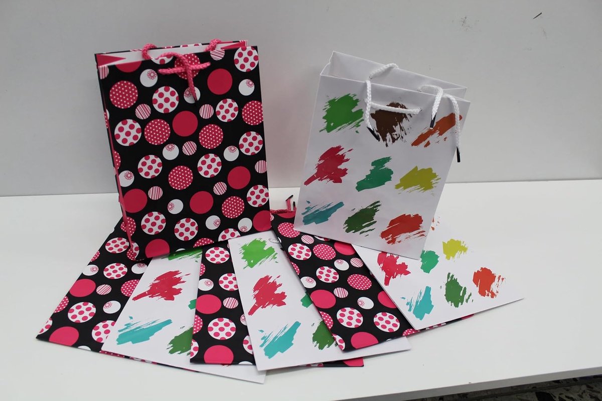 CaPiSo 8 stuks middelgrote design-geschenktasjes met stevig koord, 23 cm x 18 cm x 10 cm, cadeauzakjes, draagtas met - ShopVlot