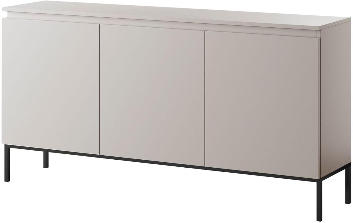 Selsey Bemmi Dressoir 150 cm in Grijs Taupe Moderne Kast met 3 Deuren en Zwarte Stalen Poten Elegante Opbergkast voor - ShopVlot