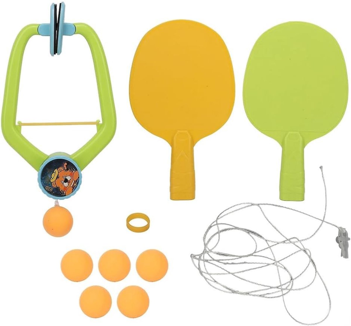Tafeltennisnetje voor elke tafel - Hangende Tafeltennistrainer - Groen + Oranje - Verstelbaar Touw 0-2,5 m - Voor Binnengebruik