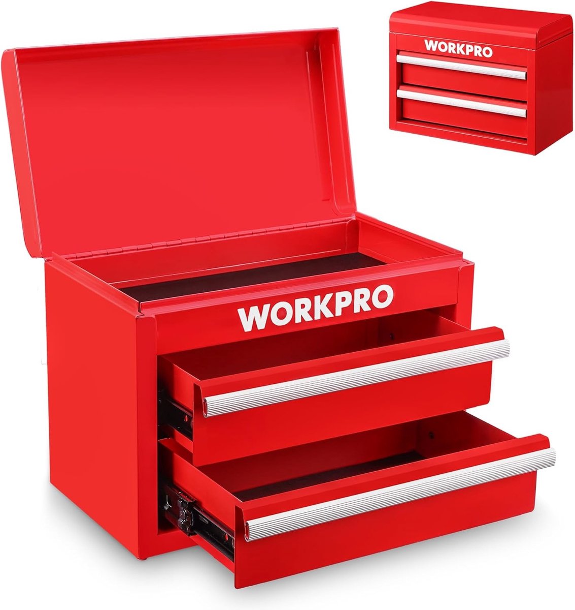 Schroeven opbergsysteem met laden - Rood - 27,5 x 15 x 20,8 cm - Metalen ladebox met 2 laden en bovenste opbergruimte - Voor kantoor en werkplaats