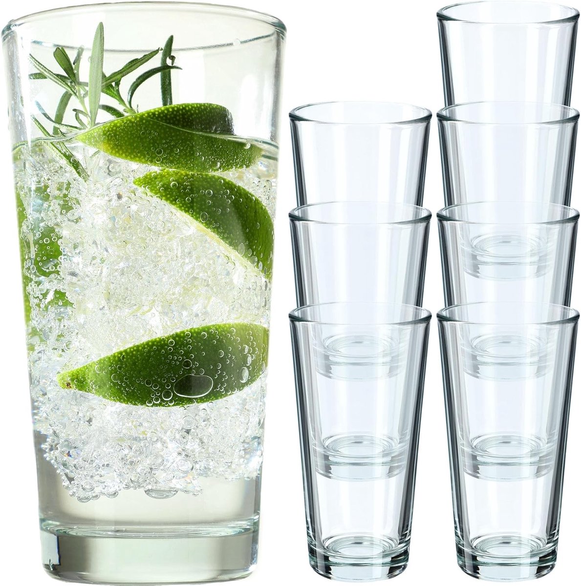 Limonadeglazen stapelbaar - Transparant - 8 x 340 ml - Duurzaam Glas - Universele Drinkglazen voor Water en Drank