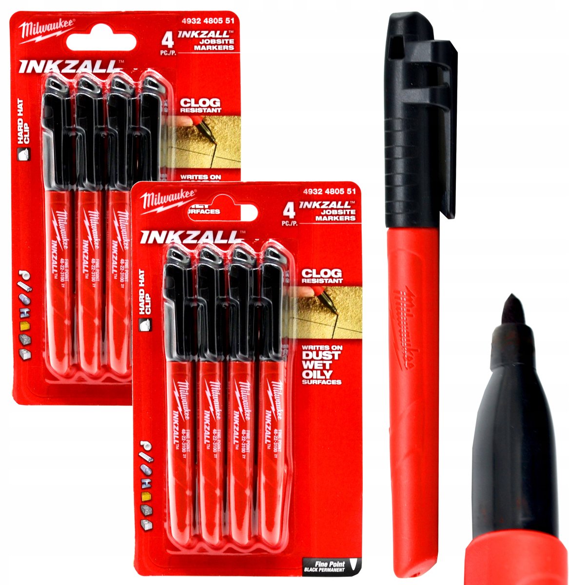 Set van 8 Zwarte Waterdichte Permanent Markers voor Bouw en Industrie