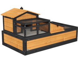 Schildpaddenverblijf 112 × 65 × 60 cm geel Hout en metaal terrarium voor landschildpadden met zonneplek stabiel en duurzaam eenvoudig te reinigen praktisch en stijlvol geschikt voor buitengebruik