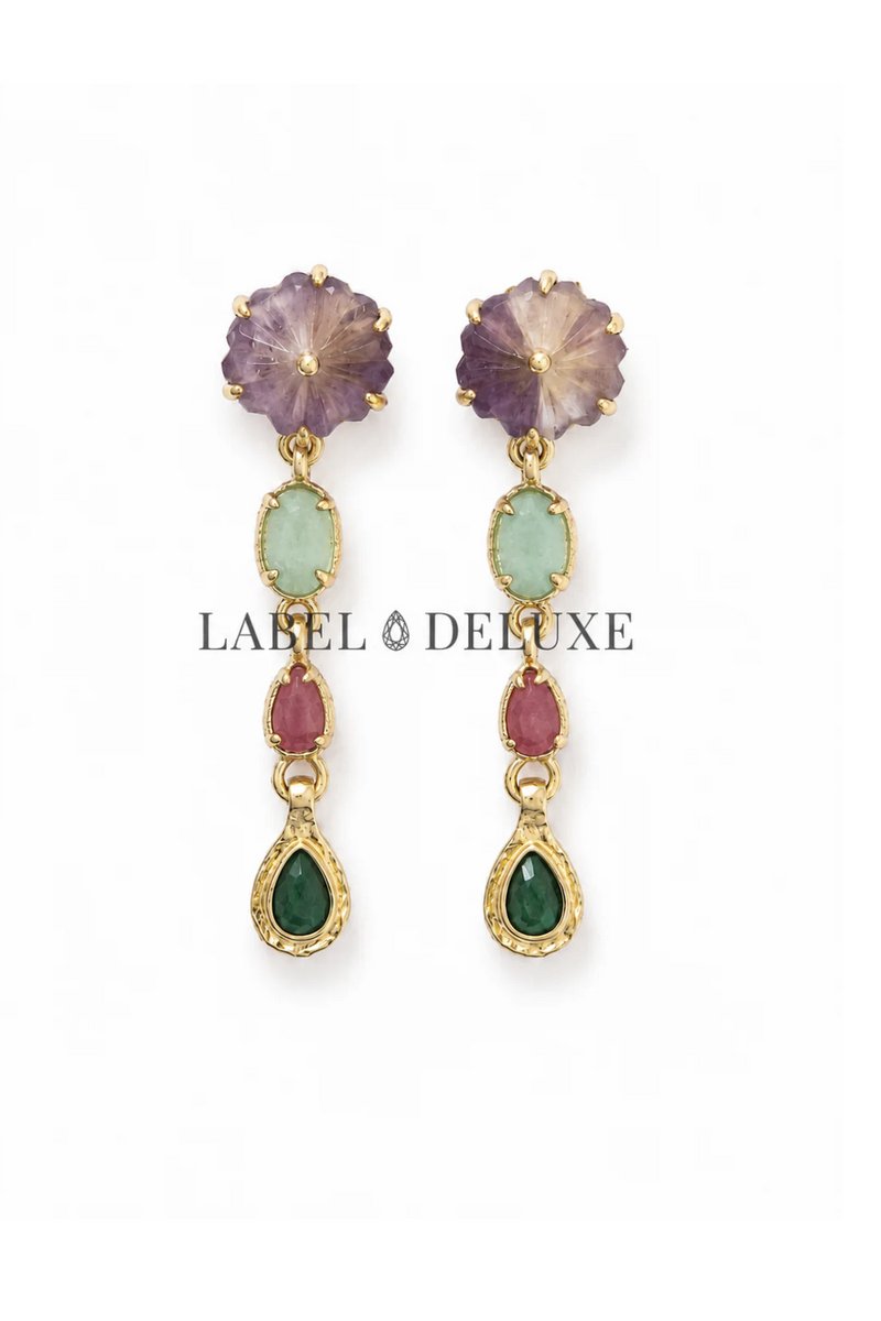 Label DLabel Deluxe - oorbellen - LDLGOlab18k - Earrings - Labradoriet - 925 sterling zilver - 18K gouden plating - 4 CM