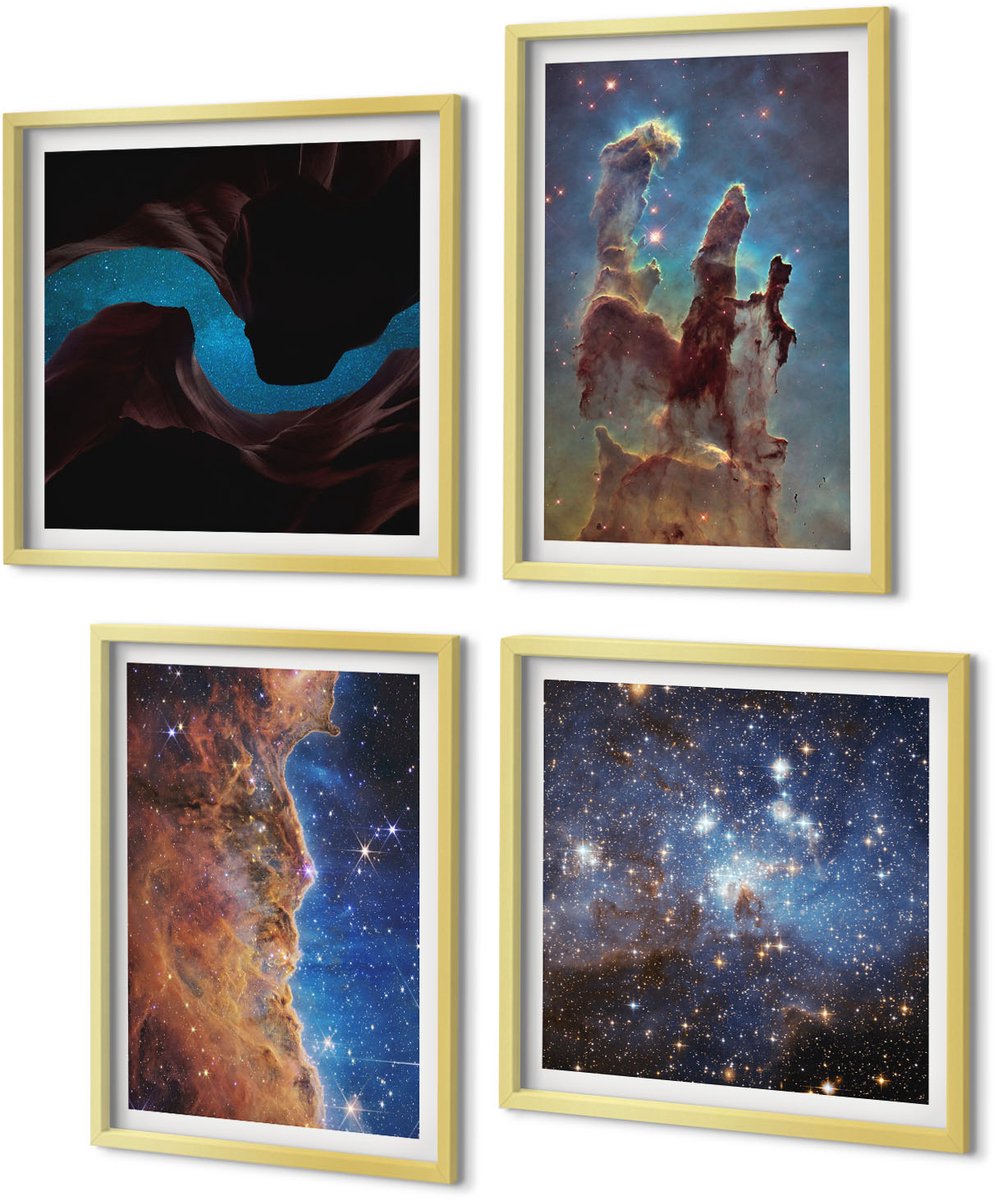 Coloray 4-Delige Schilderij Set - Ruimtelandschappen met sterrenstelsels en nevels - 40 x 40 cm en 40 x 60 cm - Wanddecoratie - Muurdecoratie - Moderne Interieurdecoratie - Interieur Decoratie