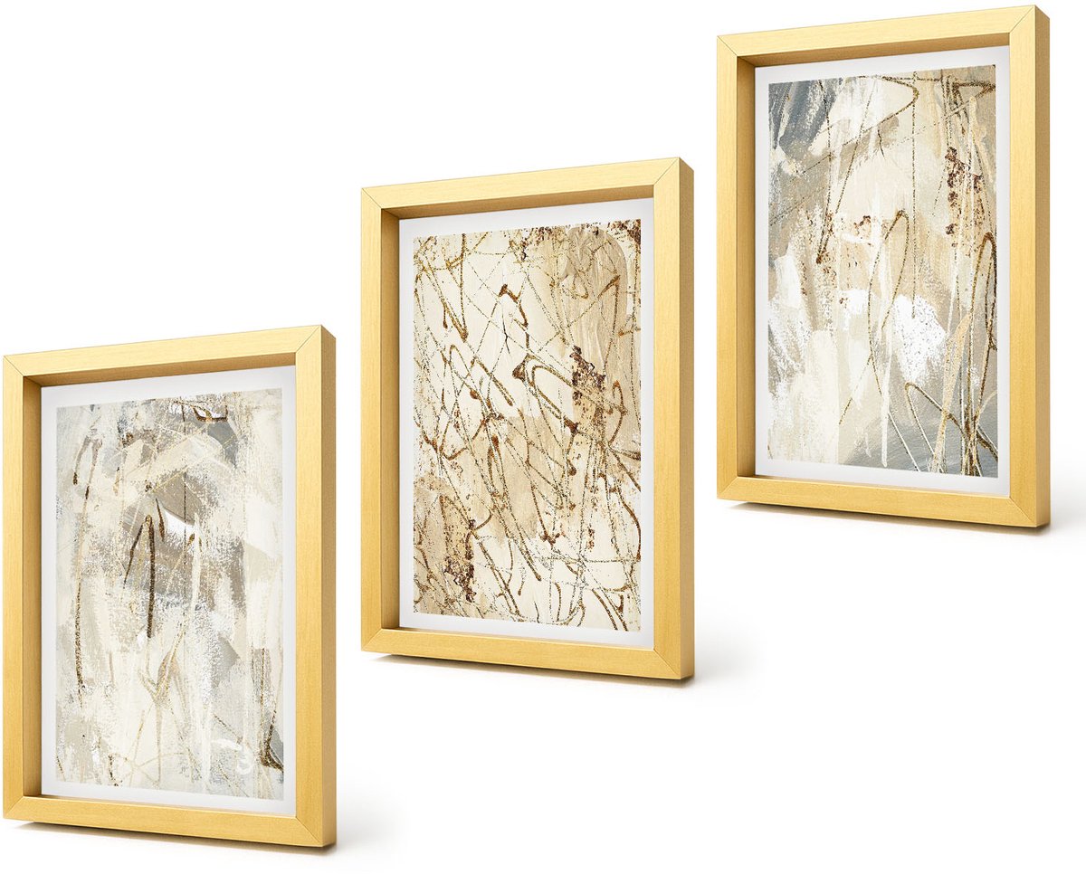 Coloray 4-Delige Schilderij Set - Abstracte patronen in beige en grijze tinten. - 20 x 30 cm - Muurdecoratie - Wanddecoratie - Hal - Moderne Wanddecoratie