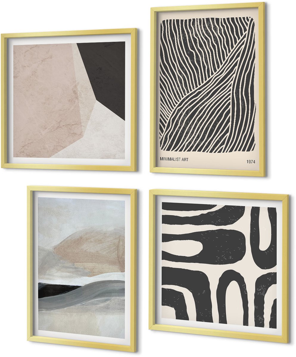 Coloray 4-Delige Schilderij Set - Abstracte patronen, vormen, decoratieve boho-stijl - 40 x 40 cm en 40 x 60 cm - Schilderijen Set - Wanddecoratie - Woonkamer