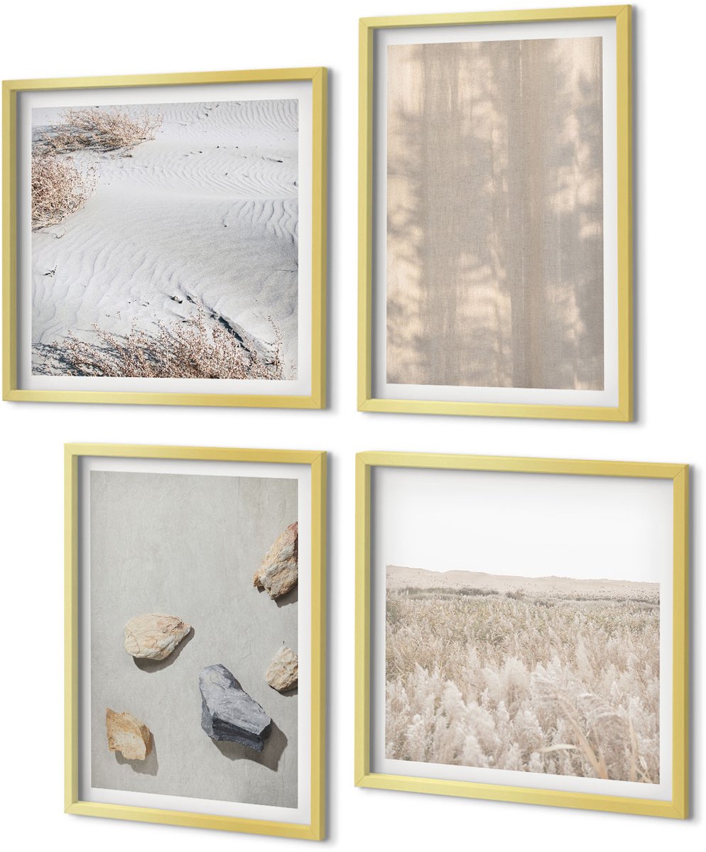 Coloray 4-Delige Schilderij Set - Boho-texturen, natuurlijke structuren - 40 x 40 cm en 40 x 60 cm - Wanddecoratie - Moderne Interieurdecoratie - Stijlvolle Muurdecoratie