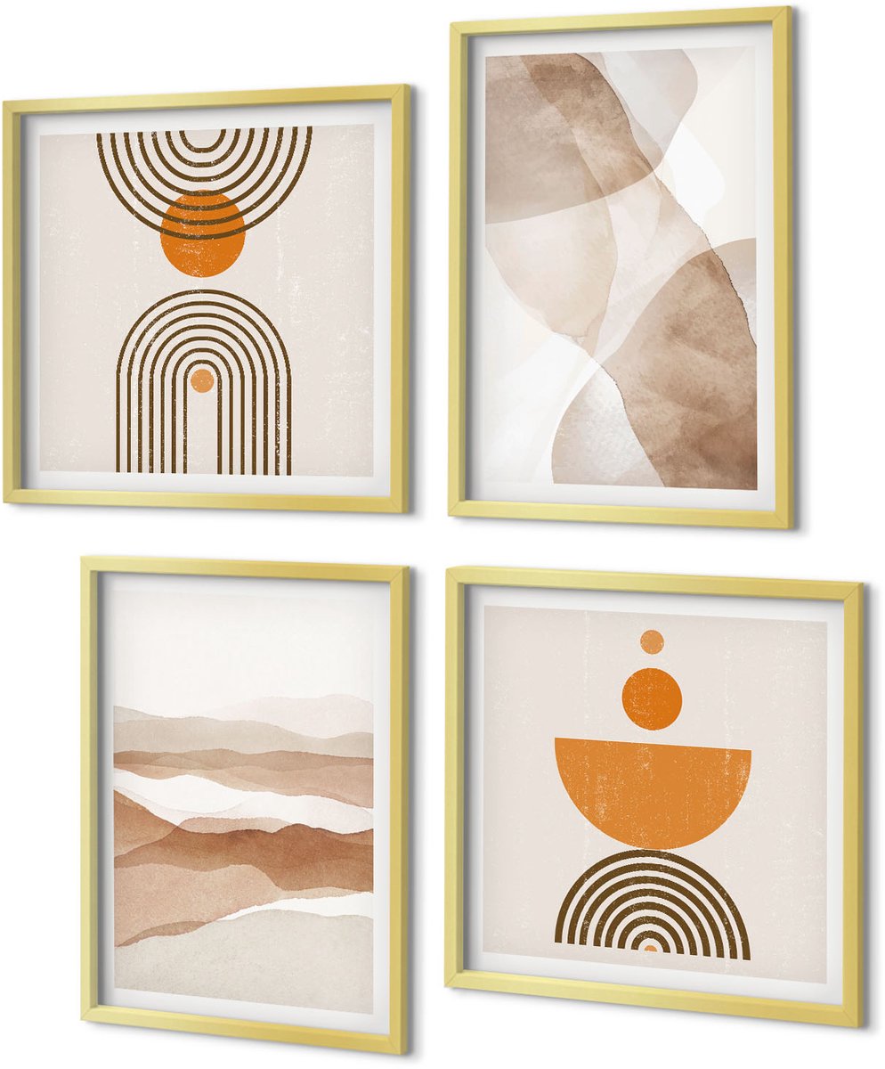 Coloray 4-Delige Schilderij Set - Structuren in verschillende tinten minimalisme - 40 x 40 cm en 40 x 60 cm - Wanddecoratie - Schilderijen Set - Kantoor - Woonkamer Decoratie