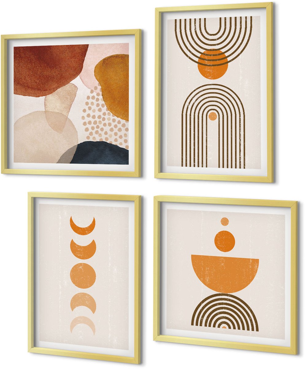 Coloray 4-Delige Schilderij Set - Boho minimalistisch decoratief ontwerp - 40 x 40 cm en 40 x 60 cm - Muurdecoratie - Schilderijen Set - Woonkamer - Moderne Wanddecoratie