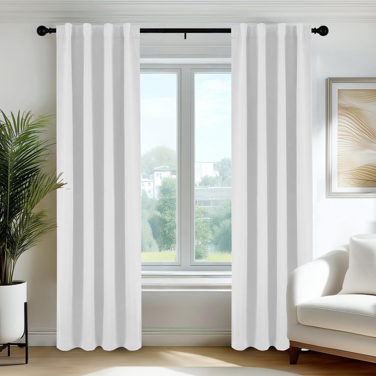 Famanu Verduisterende gordijnen voor binnen, moderne thermische isolerende gordijnen met 3 montagemethoden, ideaal voor raam in slaapkamer en woonkamer, 55×240 cm, wit, 2 panelen