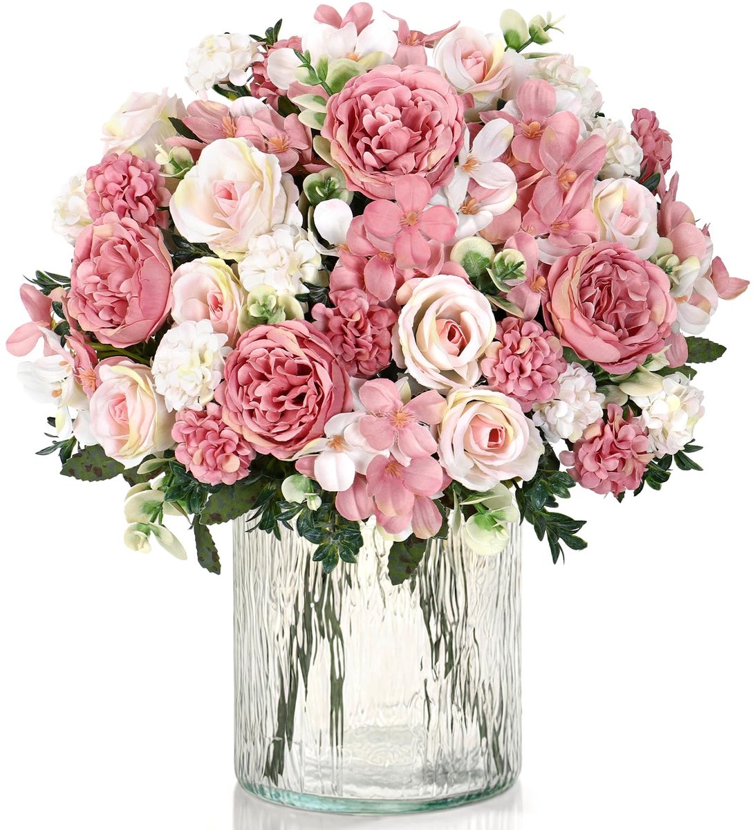 Famanu Set van 2 bundels kunstbloemen pioenrozen, zijden bloemen voor boeketten en decoratie, ideaal voor bruiloften en feesten