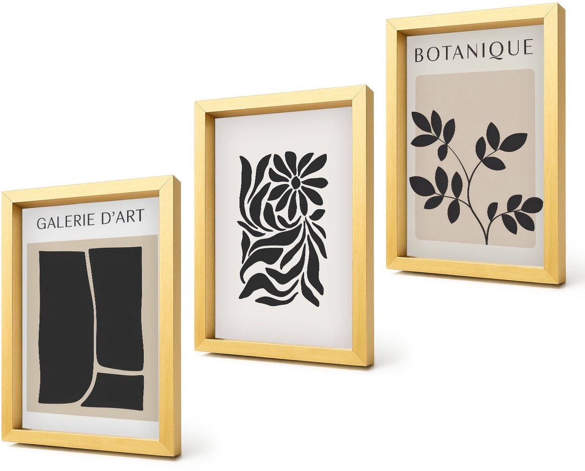 Coloray 4-Delige Schilderij Set - Abstracte bloemenpatronen en geometrische vormen - 20 x 30 cm - Muurdecoratie - Decoratieve Schilderijen - Wohnzimmer - Moderne Wanddecoratie