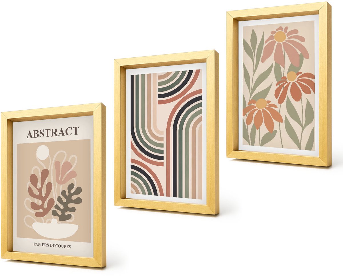 Coloray 4-Delige Schilderij Set - Abstracte planten en patronen in pastelkleuren - 20 x 30 cm - Wanddecoratie - Schilderijen Set - Interieur - Interieur Decoratie