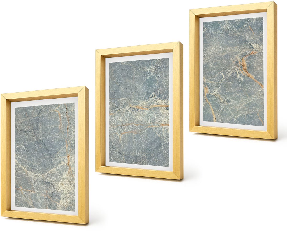 Coloray 4-Delige Schilderij Set - Decoratieve steenstructuur van groen geaderd marmer. - 20 x 30 cm - Schilderijen Set - Wanddecoratie - Woonkamer