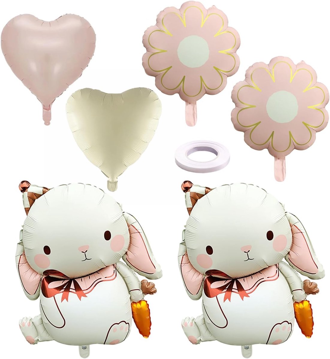 Ballonnen van aluminiumfolie, 6 stuks, 1 band, liefdesballonnen met konijnenbloemen, decoratief speelgoed voor - ShopVlot