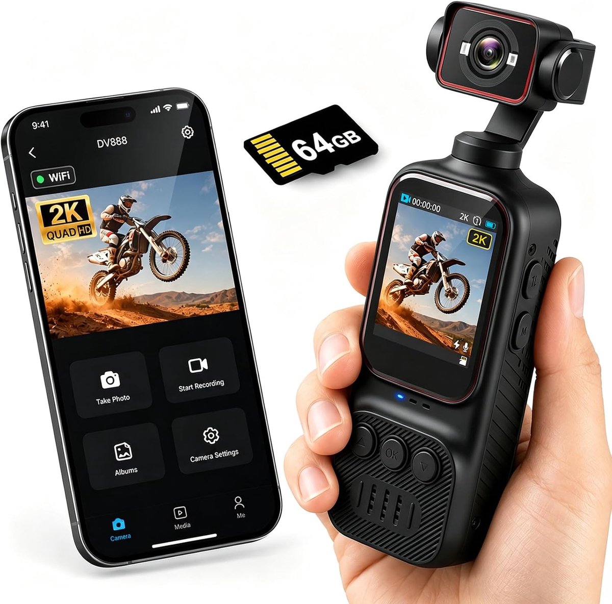NHOPEEW 2K vlog camera met 2 inch display, POV Wi-Fi pocket camera - ShopVlot