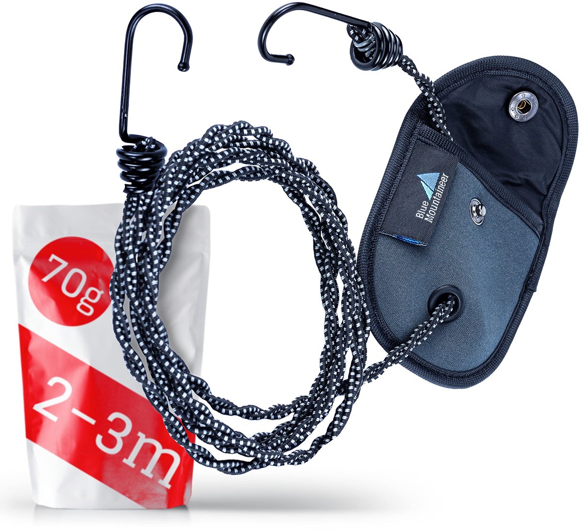 Mini outdoor waslijn 2 m - reflecterend - zwart - ideaal voor camping en balkon - ShopVlot