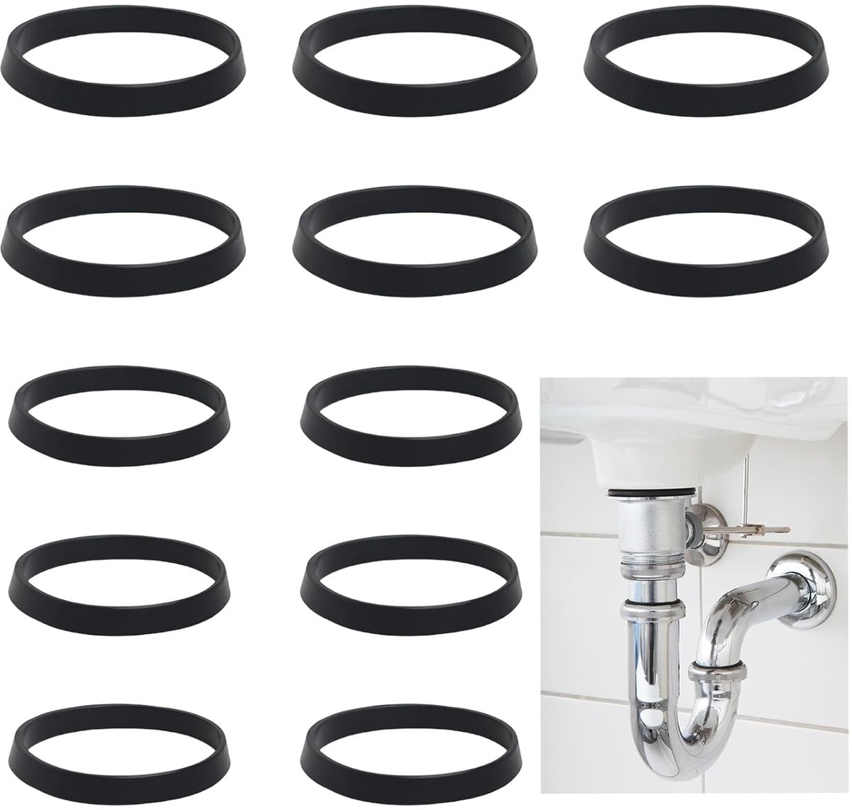 12 Pcs Sink Drain Seal, Drain Pipe Sealing Ring, 6 x 1/4 Inch (32mm) Rubber Seal, Siphon Seal, 6 x 1/2 Inch (40mm) - ShopVlot
