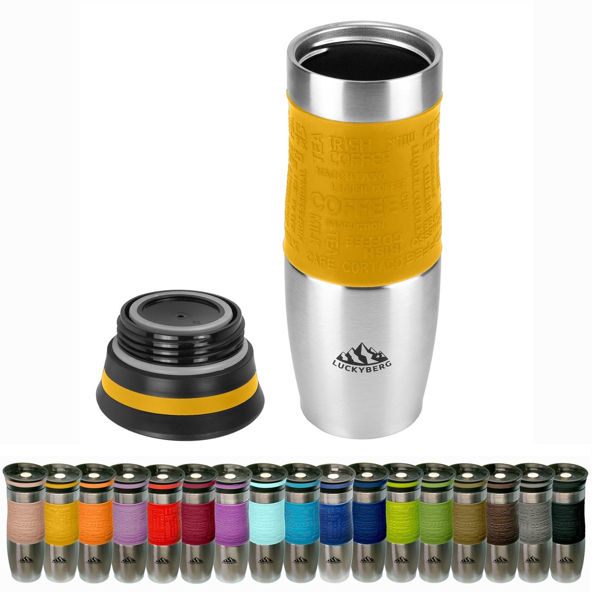 Luckyberg Thermosbeker 480ml - Geel, RVS, Lekvrij