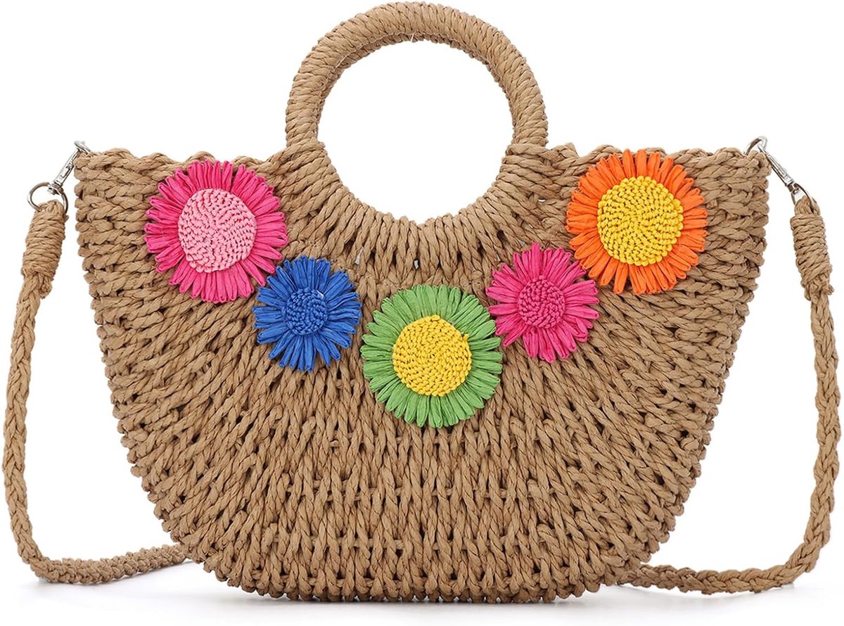 Summer Straw Tote Bag for Women, Woven Beach Top Handbag Purses for Holiday Travel Shopping - ShopVlot