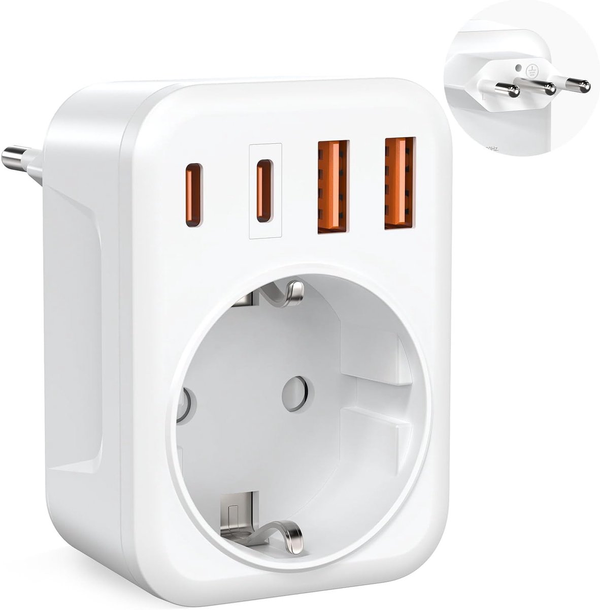 HITRENDS Adapter Italy Socket, 5-in-1 Travel Adapter Socket with 2 USB Ports and 2 USB-C Ports, Suitable for Italy - ShopVlot