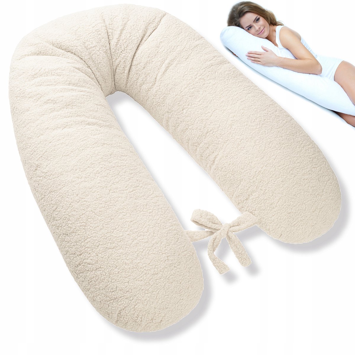 Multifunctioneel geforceerd schapenkussen 170cm, bouclé schoentjes, wit
