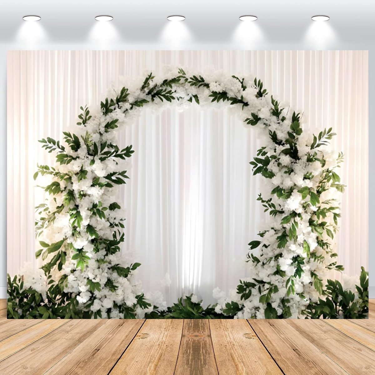 Bruiloft fotoachtergrond 3 x 2,5 m, witte bloemen, poortboog, bloemenwand, themafotografie, achtergrond voor bruiloft - ShopVlot